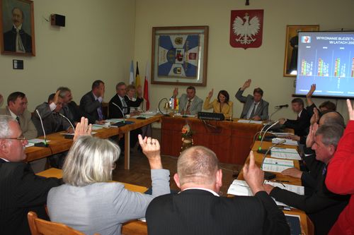 Radni podczas gosowania za absolutorium dla Burmistrza Brus Witolda Ossowskiego