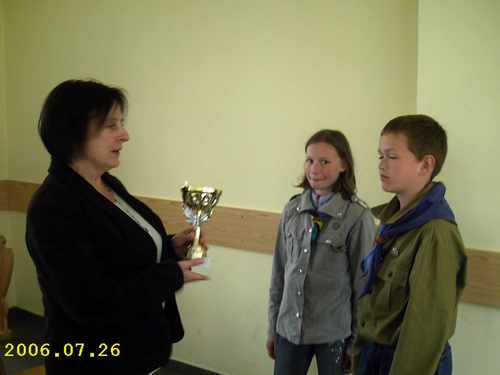 Puchar otrzymuj Angelika Chabowska i Szymon Ossowski.